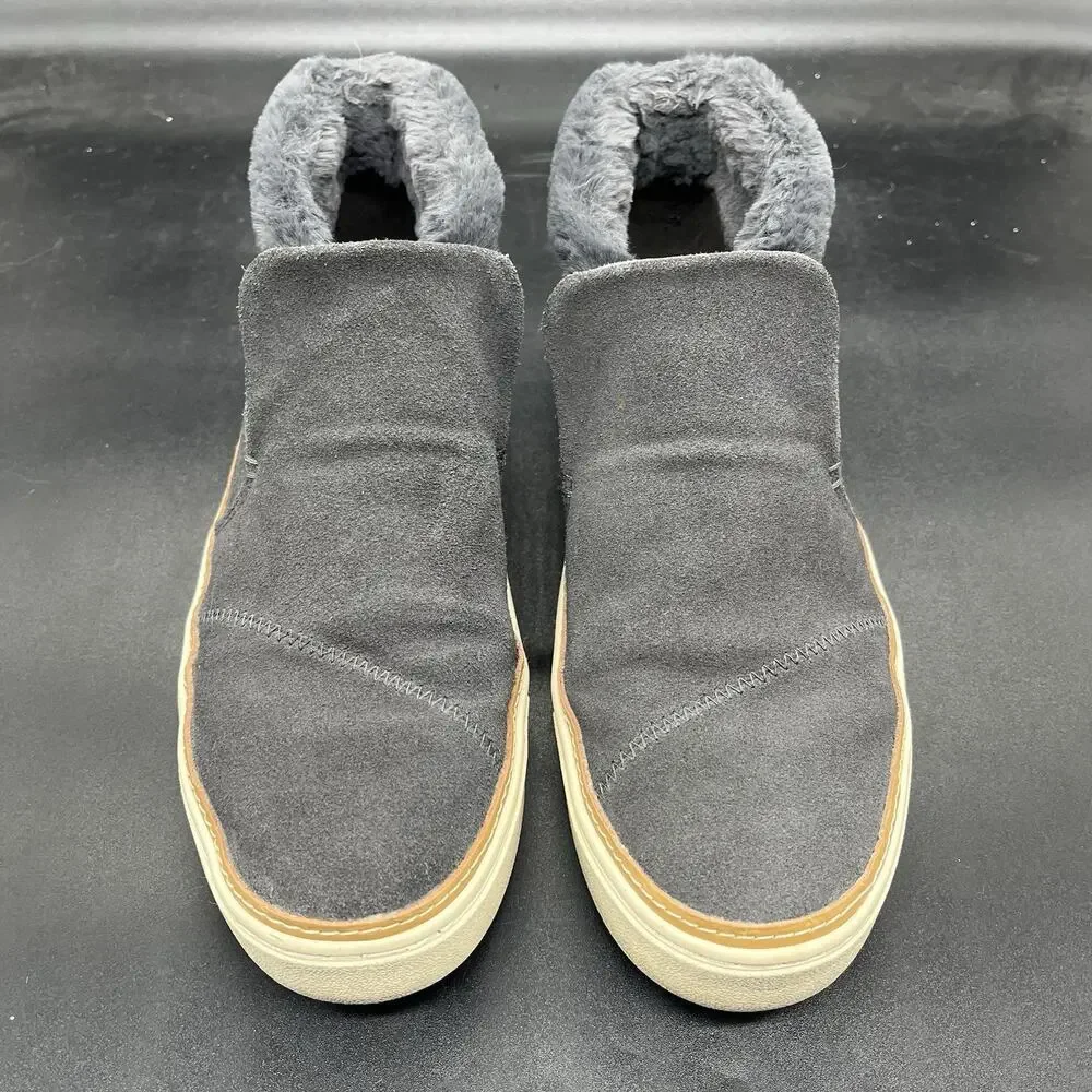 TOMS womens paxton sneaker gray faux fur size 7.5 slip on casual comfort